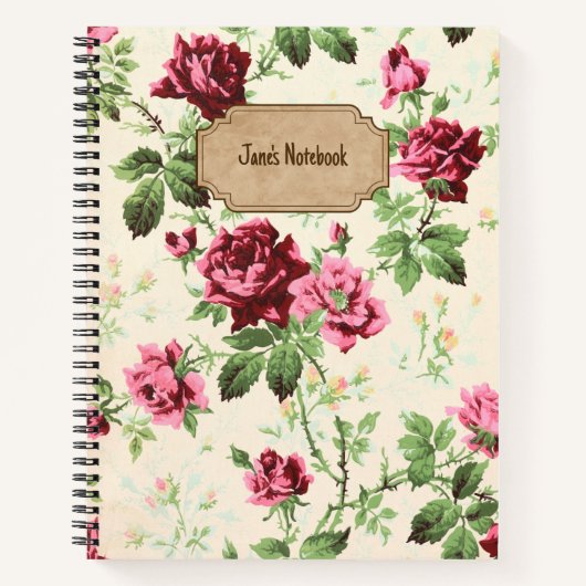 Victoriaans roos patroon aangepaste naam Notitieboek (Voorkant)