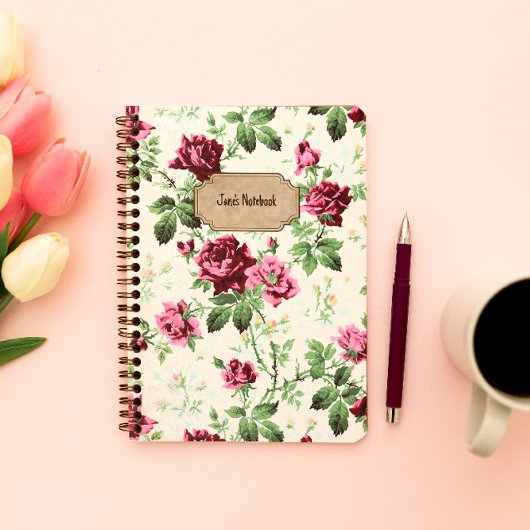  Victoriaans roos patroon aangepaste naam Notitieboek