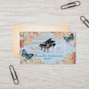 Victoriaans Roos  Piano Blue Visitekaartje