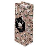Victoriaans Roos Roze Bloemen Schedels Halloween Wijn Cadeautas (Voorkant Gekanteld)