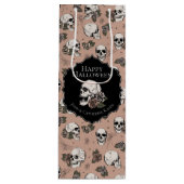 Victoriaans Roos Roze Bloemen Schedels Halloween Wijn Cadeautas (Voorkant)