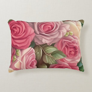 Victoriaans Roos Tuin - Pastel Roze Bloomen Accent Kussen