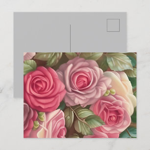 Victoriaans Roos Tuin - Pastel Roze Bloomen Briefkaart