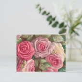 Victoriaans Roos Tuin - Pastel Roze Bloomen Briefkaart (Staand voorkant)
