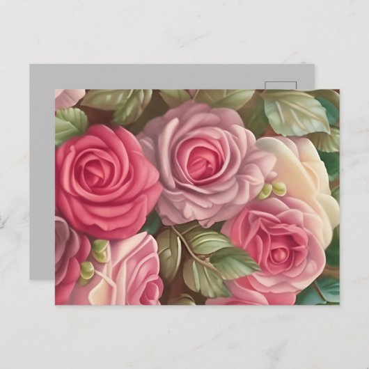 Victoriaans Roos Tuin - Pastel Roze Bloomen Briefkaart (Voorkant / Achterkant)