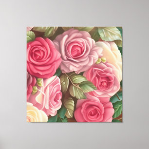 Victoriaans Roos Tuin - Pastel Roze Bloomen Canvas Afdruk