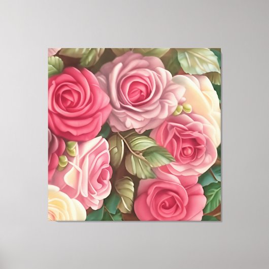 Victoriaans Roos Tuin - Pastel Roze Bloomen Canvas Afdruk (Voorkant)