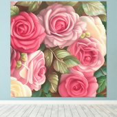 Victoriaans Roos Tuin - Pastel Roze Bloomen Canvas Afdruk (Insitu (Houten vloer))