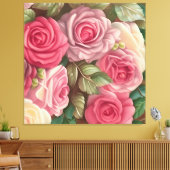 Victoriaans Roos Tuin - Pastel Roze Bloomen Canvas Afdruk (Insitu (Woonkamer))