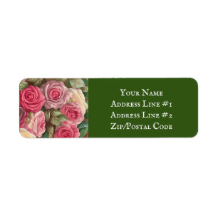 Victoriaans Roos Tuin - Pastel Roze Bloomen Etiket