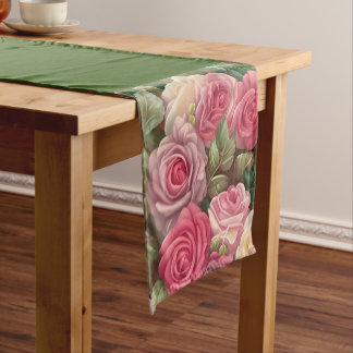Victoriaans Roos Tuin - Pastel Roze Bloomen Korte Tafelloper