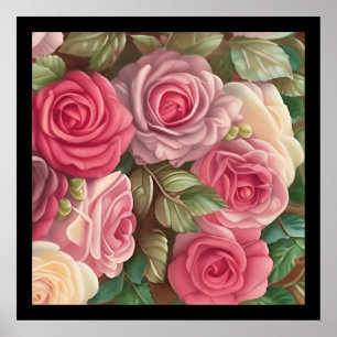 Victoriaans Roos Tuin - Pastel Roze Bloomen Poster