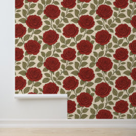 Victoriaans Roos Tuin Rode Bloemen Behang