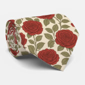 Victoriaans Roos Tuin Rode Bloemen Stropdas (Opgerold)