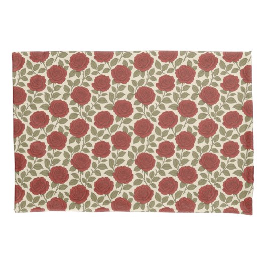 Victoriaans Roos Tuin Rode Bloempatroon Kussensloop (Voorkant)