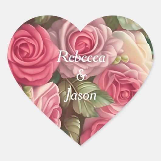 Victoriaans Roos Tuin - Wedding Bouquet Hart Sticker (Voorkant)