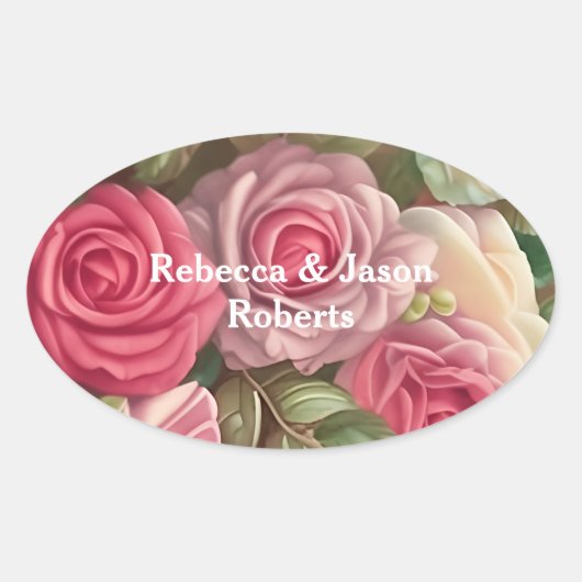 Victoriaans Roos Tuin - Wedding Bouquet Ovale Sticker (Voorkant)