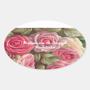 Victoriaans Roos Tuin - Wedding Bouquet Ovale Sticker