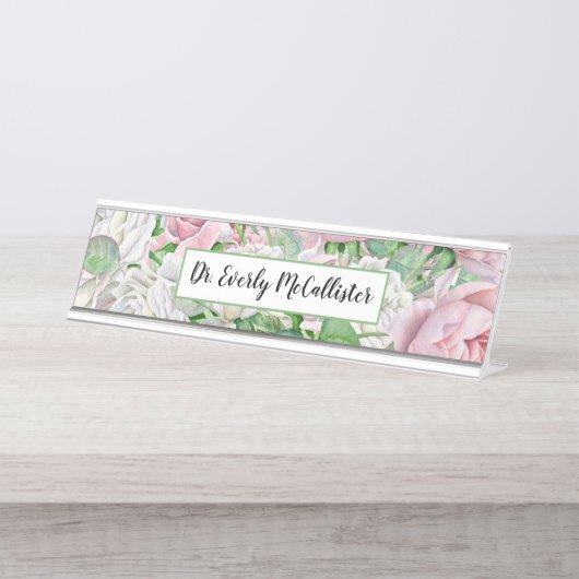  Victoriaans Roos Tuinnaam Bord Bureau Naambordje (Voorkant)