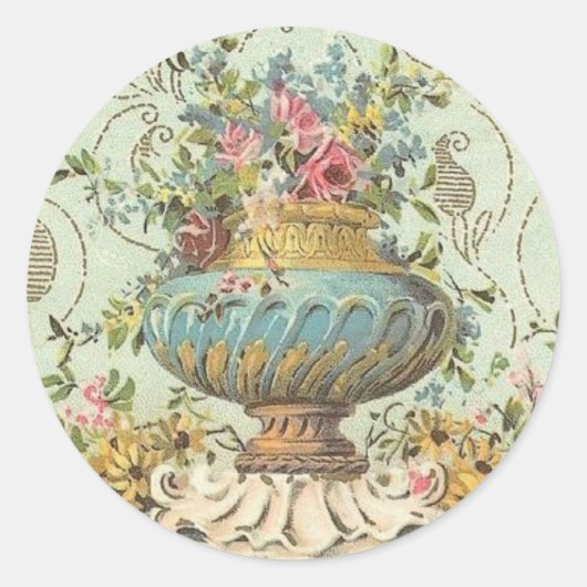 Victoriaans Roos Vase Ronde Sticker (Voorkant)