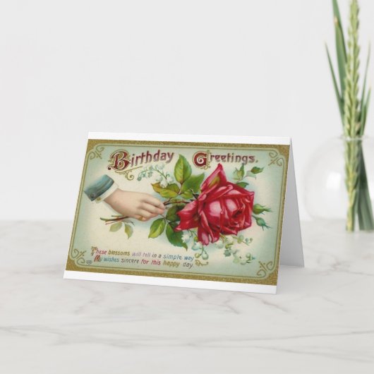Victoriaans Roos Verjaardag Wenskaart Kaart (Voorkant)