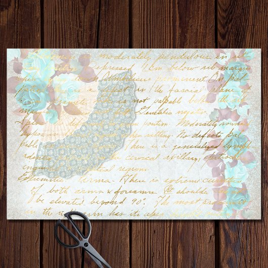 Victoriaans Roos voor papierventilator turquoise Tissuepapier