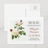 Victoriaans roos wit Save the date briefkaarten (Voorkant / Achterkant)