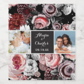 Victoriaans Roos Zwart Roze Bruiloft Foto Collage Wijn Etiket (Enkel label)