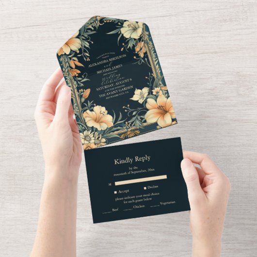 Victoriaans Royal Elegance bruiloft All In One Uitnodiging (Afscheurbaar)