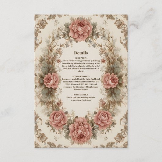 Victoriaans Royal Elegance bruiloft Informatiekaartje (Voorkant)