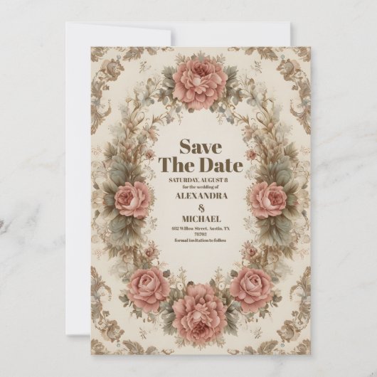 Victoriaans Royal Elegance bruiloft Save The Date (Voorkant)