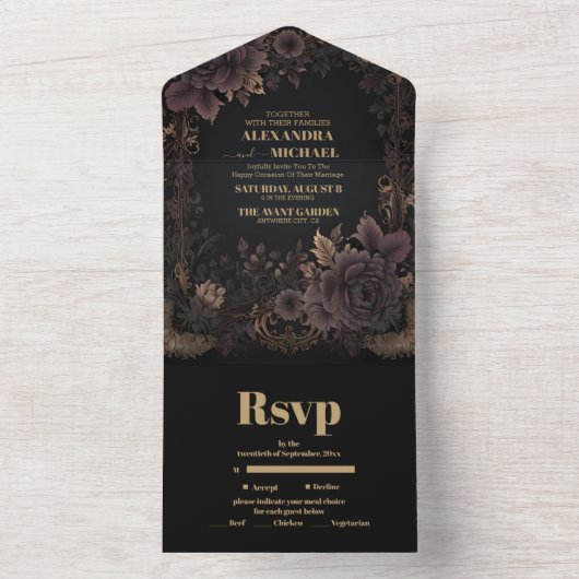 Victoriaans Royal Gothic bruiloft All In One Uitnodiging (Binnen)