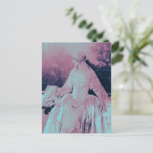  Victoriaans Roze & Baby Blauwe Bruid, Douche Uitnodiging Briefkaart (Staand voorkant)