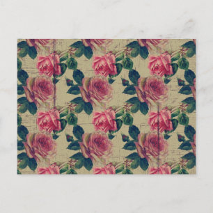  Victoriaans roze bloemen Briefkaart