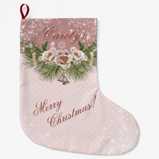  Victoriaans roze bloemen en pooldommen Grote Kerstsok (Voorkant)