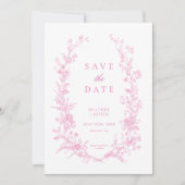 Victoriaans roze bloemig stoffig blauw bruiloft save the date