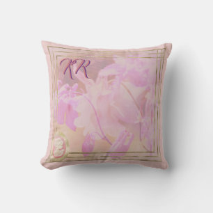  Victoriaans Roze Cameo Floral Monogram Kussen