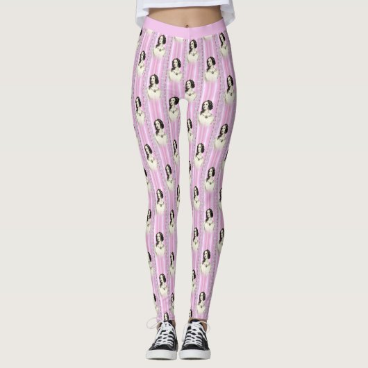  Victoriaans Roze Cameo Pattern Yoga Leggings (Voorkant)