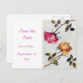 Victoriaans roze en gele rozen Save the Date Kaart (Voorkant / Achterkant)