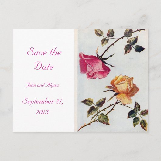 Victoriaans roze en gele rozen Save the Date Kaart (Voorkant)