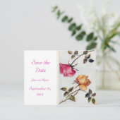 Victoriaans roze en gele rozen Save the Date Kaart (Staand voorkant)
