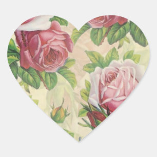 Victoriaans Roze en Rode Rozen Hart Sticker