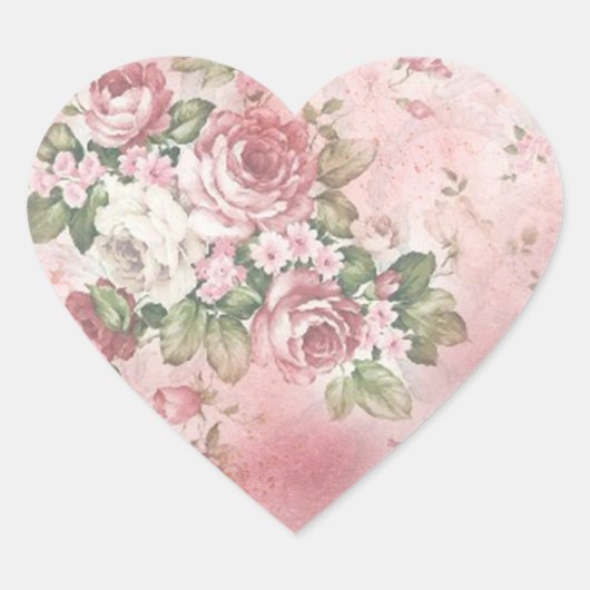 Victoriaans roze en witte rozen Elegant Hart Sticker (Voorkant)