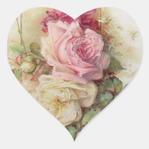  Victoriaans roze en witte rozen Hart Sticker