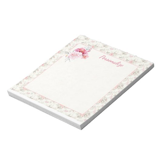  Victoriaans Roze Floral Border Bouquet Notitieblok (Linkerzijde)