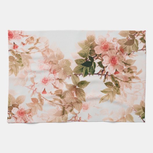  Victoriaans Roze Floral Chic Pattern Theedoek (Horizontaal)