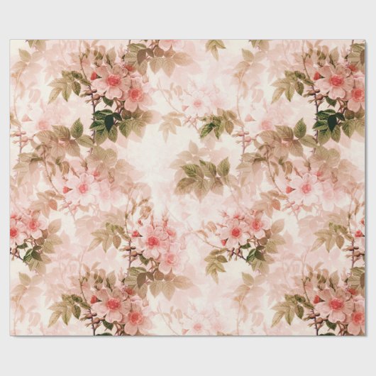  Victoriaans Roze Floral Elegant Chic Pattern Cadeaupapier (Vlak)