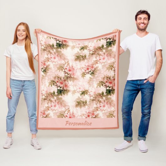  Victoriaans Roze Floral Elegant Chic Pattern Fleece Deken (In situ)