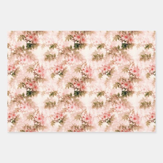  Victoriaans Roze Floral Elegant Chic Pattern Inpakpapier Vel (Voorkant 2)