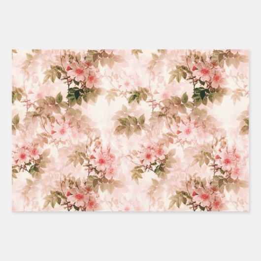  Victoriaans Roze Floral Elegant Chic Pattern Inpakpapier Vel (Voorkant)